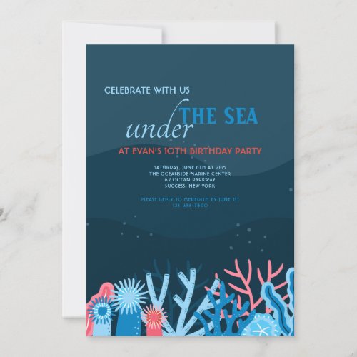 Coral Background Birthday Party Invitation