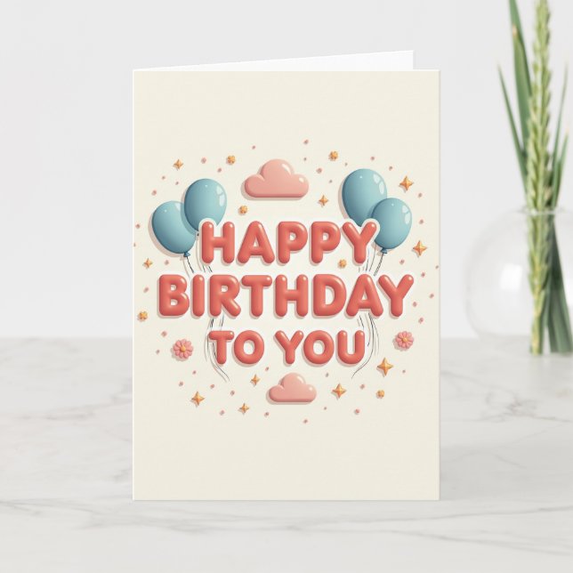 Coral Balloon Birthday Card (Front)