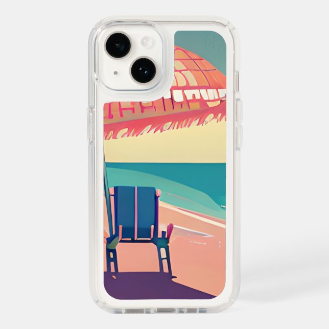 Coral Beach Chair, Umbrella, Teal Beach Speck iPhone Case (Front)
