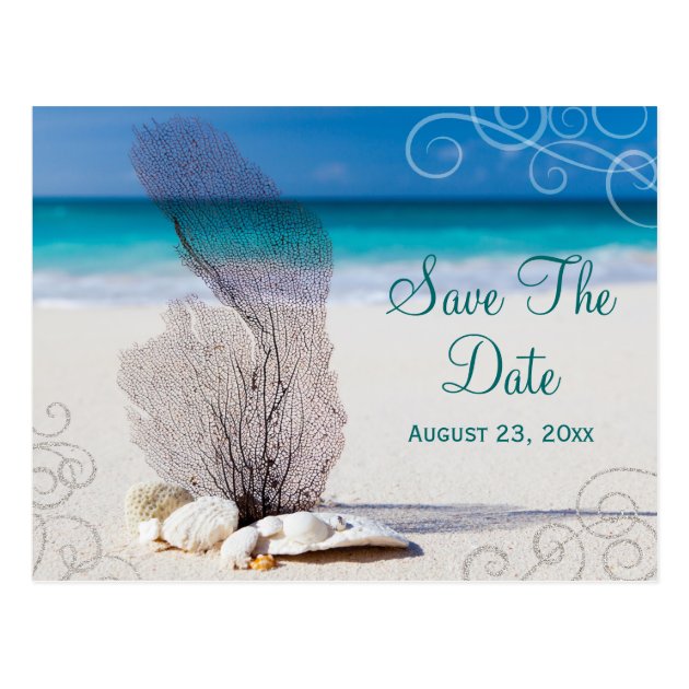 Coral Beach Save The Date Destination Wedding Card