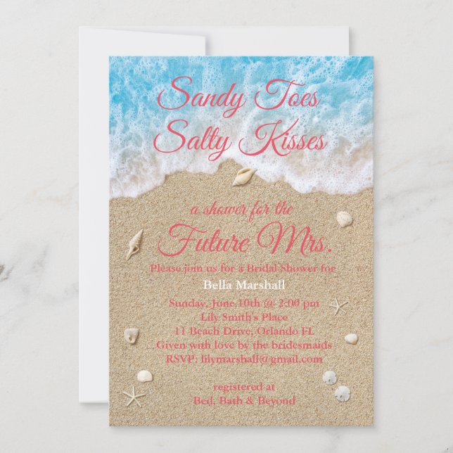 Coral Beach Waves Bridal Shower Invitation (Front)
