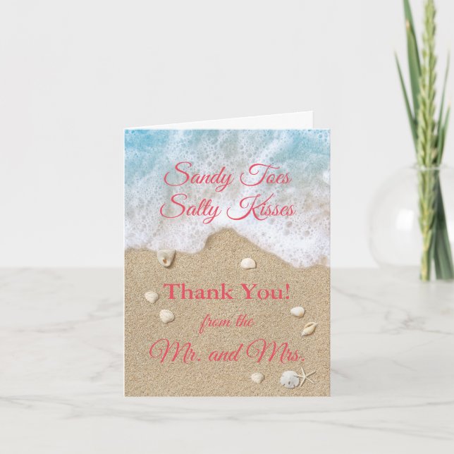 Coral Beach Waves Sandy Toes Thank You Card (Front)