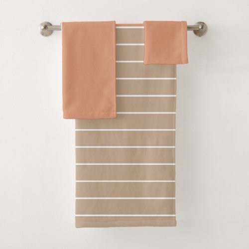 Coral Beige Two Tone Stripes Bath Towel Set