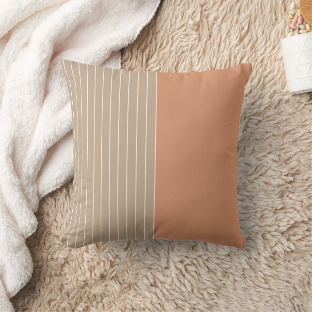 Coral Beige Two Tone Stripes Throw Pillow (Blanket)