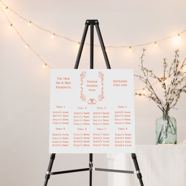 Coral Bells Scrollwork Wedding Seating Chart Foam Board (In Situ (Stand))