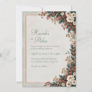 Coral Berry Botanical Wedding Invitation