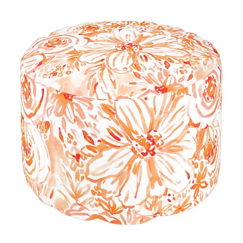 CORAL BIG SUNSHINE Floral Watercolor Pouf