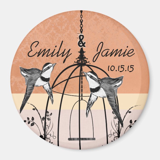 Coral Bird Cage Wedding Magnets or Customize (Front)