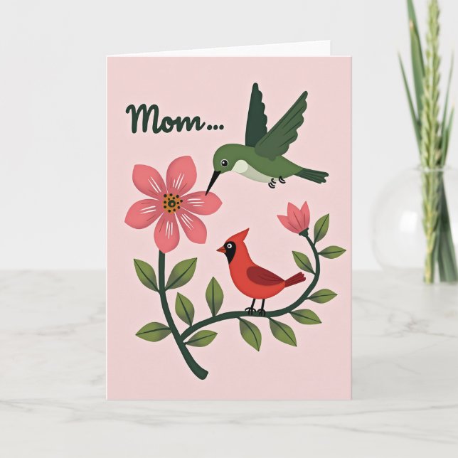 Coral Bird Moms Day Art Card (Front)