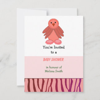 Coral Birdie Baby Shower Invitation