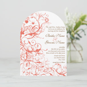 Coral Birds & Swirls Wedding Invitations