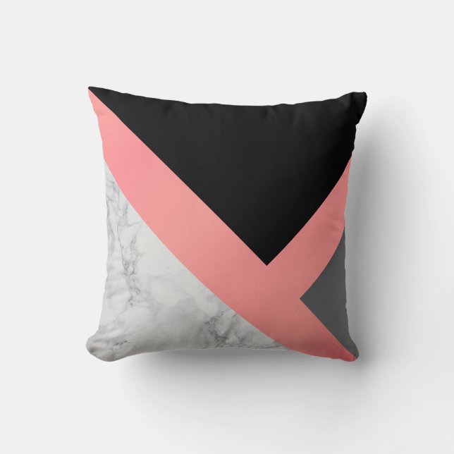 Coral, Black and Gray Abstract Marble Throw Pillow (Front)