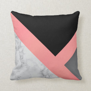 Coral, Black and Gray Abstract Marble Throw Pillow