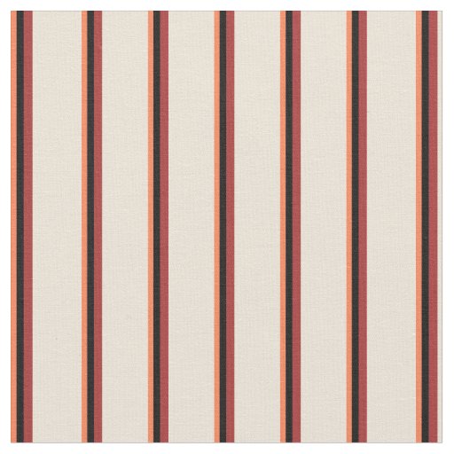 Coral, Black, Brown & Bisque Pattern of Stripes Fabric