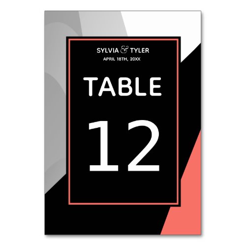 Coral Black Gray Modern Wedding Table Card