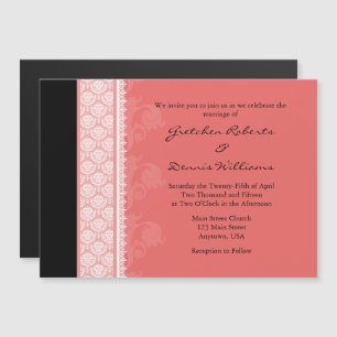 Coral Black Modern Magnetic Wedding Invitation