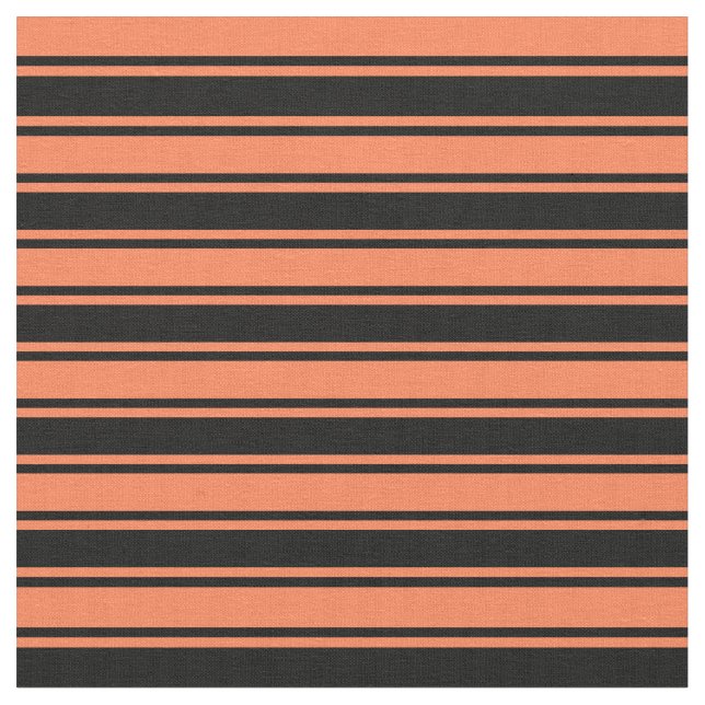 Coral & Black Pattern of Stripes Fabric (Close Up)