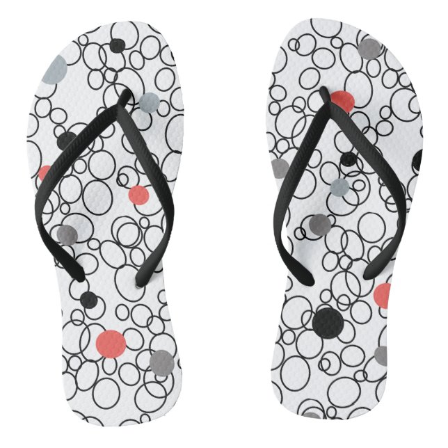 Coral Black White Circles Dots Flip Flops (Footbed)