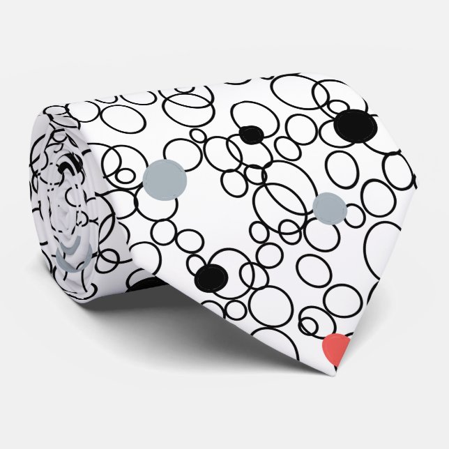 Coral Black White Circles, Dots Neck Tie (Rolled)