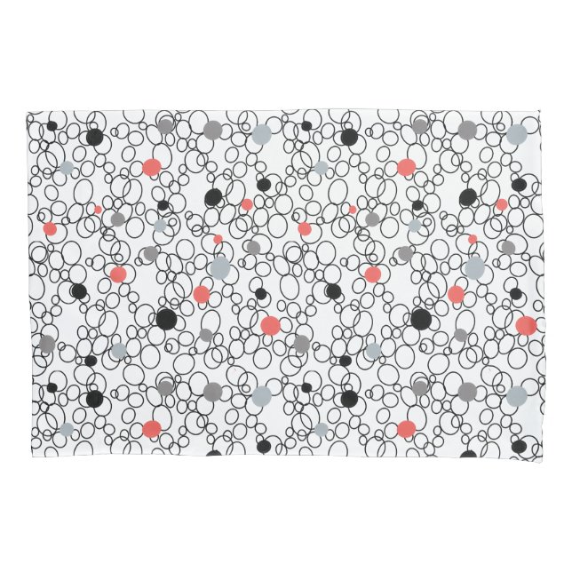 Coral Black White Circles, Dots Pillow Case (Front-Left)
