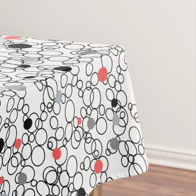 Coral Black White Circles, Dots Tablecloth (In Situ)