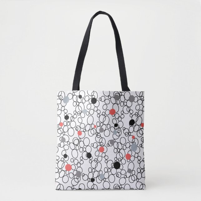 Coral Black White Circles, Dots Tote Bag (Front)