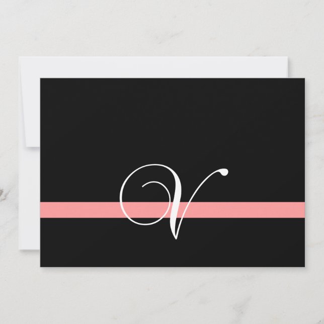 Coral Black White Monogram V Wedding Invitation (Front)