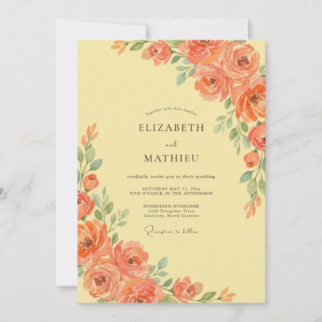 Coral Bloom Flourish Wedding Invitation (Front)