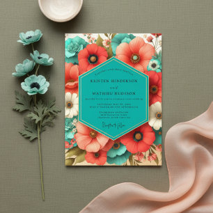 Coral Bloom Romance Wedding Invitation