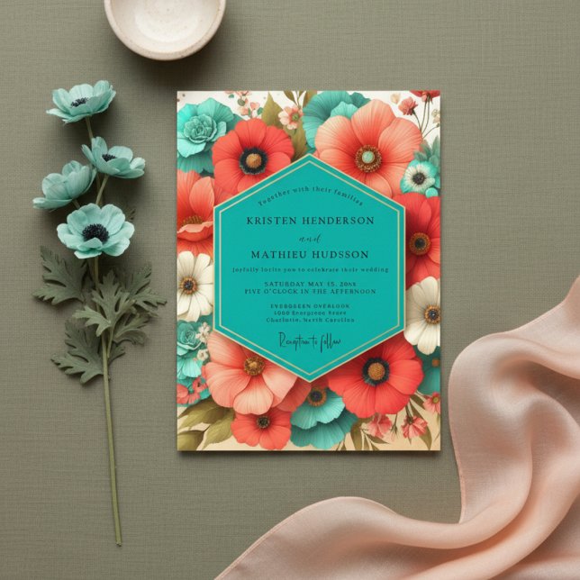 Coral Bloom Romance Wedding Invitation (Creator Uploaded)