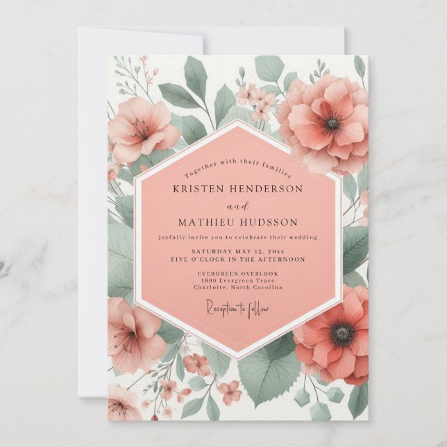 Coral Bloom Whimsical Wedding Invitation (Front)
