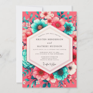 Coral Bloom Whimsical Wedding Invitation