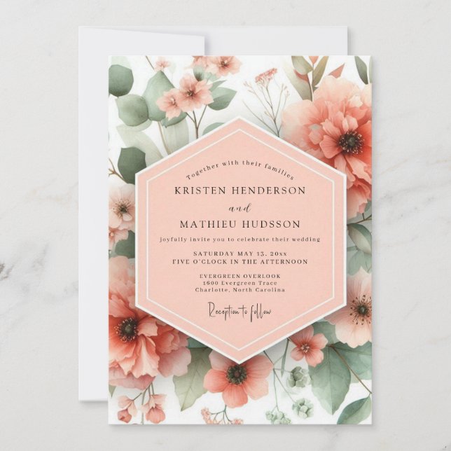 Coral Bloom Whimsy Wedding Invitation (Front)