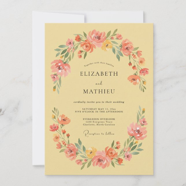 Coral Blossom Brushstroke Wedding Invitation (Front)