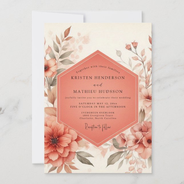 Coral Blossom Rustic Wedding Invitation (Front)