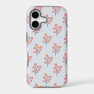 Coral Blossom Sprigs on Misty Blue Pattern iPhone 17 Case