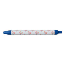 Coral Blossom Sprigs on Misty Blue Pattern