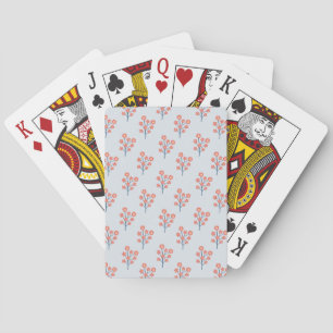 Coral Blossom Sprigs on Misty Blue Pattern Poker Cards