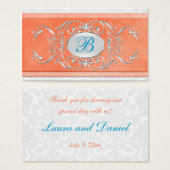 Coral, Blue, and Gray Damask Wedding Favor Tag (Front & Back)