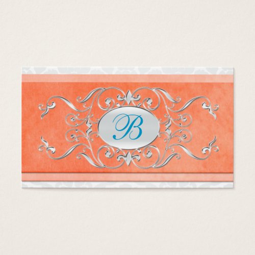Coral Blue and Gray Damask Wedding Favor Tag