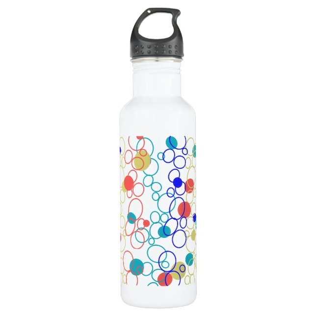 Coral Blue Aqua Lime Green Circles Dots Stainless Steel Water Bottle (Front)