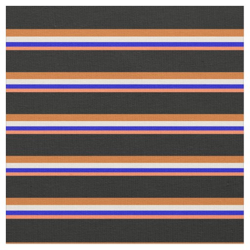 Coral, Blue, Beige, Chocolate & Black Lines Fabric