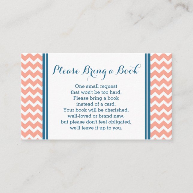 Coral Blue Chevron Baby Shower Book Request Card (Front)