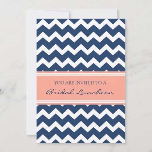 Coral Blue Chevron Bridal Lunch Invitation Cards