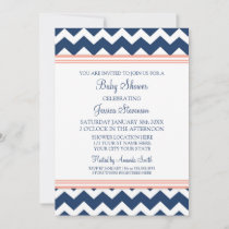 Coral Blue Chevron Custom Baby Shower Invitations