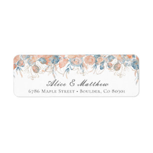 coral blue coastal Foliage Return Address Label