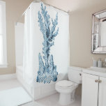 Coral blue coastal ocean watercolor shower curtain