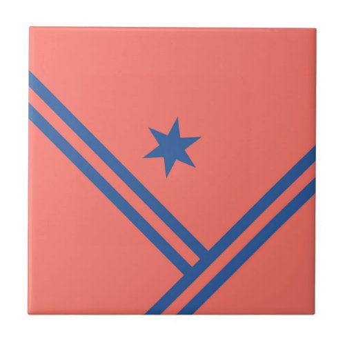 Coral Blue Diagonal Stripes Star Modern Graphic Ceramic Tile
