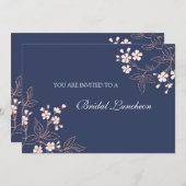 Coral Blue Floral Bridal Lunch Invitation Cards (Front/Back)