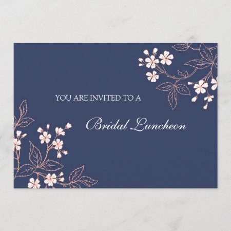Coral Blue Floral Bridal Lunch Invitation Cards
